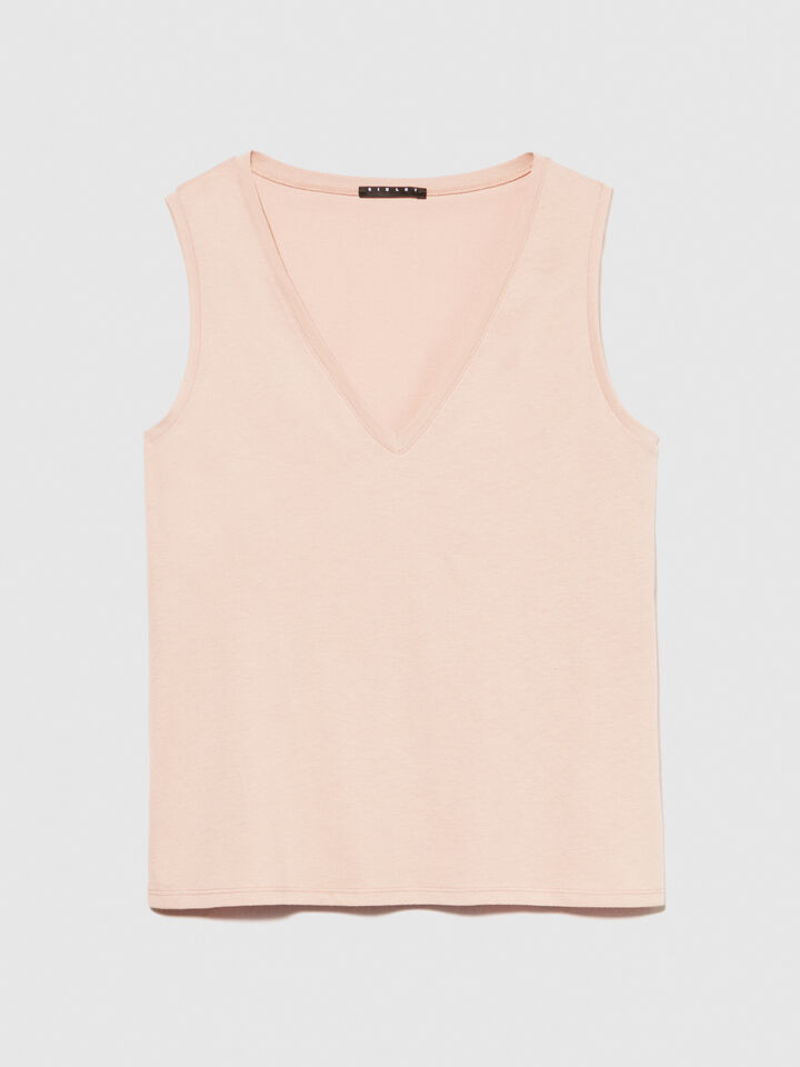 Tank top in 100% cotton - women's tops - Nude | Sisley image number 6
